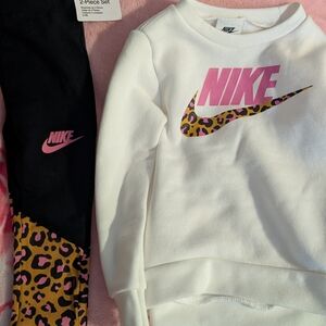Nike White Sweatshirt & Black Leggings Set with Pink Leopard Swoosh